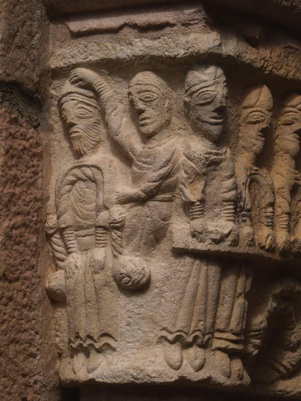 DETALLE CAPITEL DE ´SALOMÉ´: SAN JUÁN REPRENDIENDO A HERODES